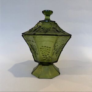 Anchor Hocking Green Glass Candy Dish